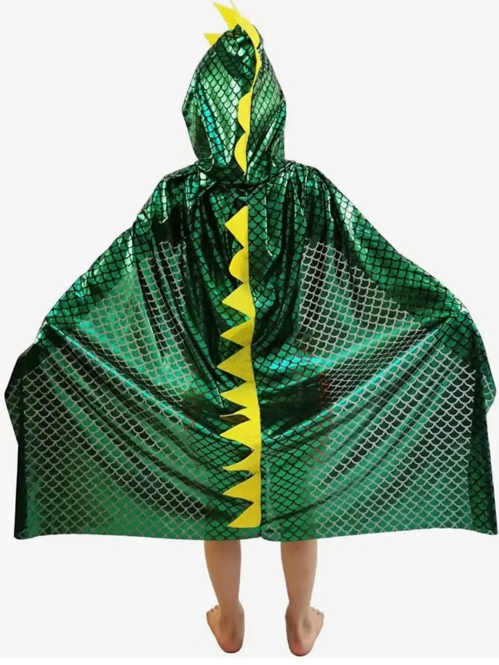 NWOT Shiny Green Dragon Hooded Cape Costume with Yellow Spikes